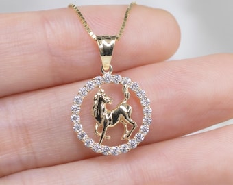 14k Solid Gold Horse Necklace, Small Horse Equestrian Pendant, Mini Chinese Zodiac Necklace, Dainty Year of the Horse, Good Luck Charm