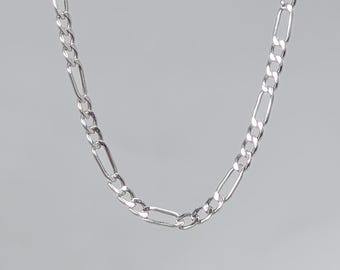 14k Solid White Gold Figaro Chain, Hollow Dainty Gold Necklace, Small 14k Layering Necklace, Thin Minimalistic Everyday Chain, 2.35mm