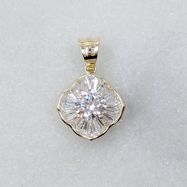 10k Solid Gold Elegant Square Necklace, Small Everyday Necklace, Vintage CZ Diamond Pendant, 10k Real White Gold Necklace, Fine Jewelry Gift