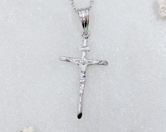 Tiny Silver Cross Necklace, 925 Sterling Silver, Crucifix Jesus Pendant, Dainty Cross Charm, Small Minimalistic Faith Baptism Gift, Large