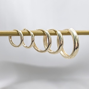 10k Solid Gold Simple Hoops, 10mm, 13mm, 10k Real Gold, Mini Plain Huggies, Small White Gold Hoop Everyday Earrings, Tiny Waterproof Huggies