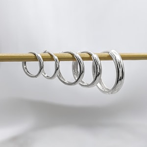 14k White Gold Simple Hoops, 14k Real Solid Gold, Plain Mini Huggies, Small Everyday Sleeper Hoop Earrings, Tiny Waterproof Huggy, 10mm 13mm