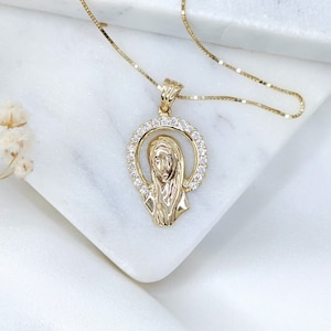 14k Solid White Gold Virgen De Guadalupe Necklace, Small Virgin Mary Pendant, Dainty Mother Mary Charm, Religious Jewelry, Protection