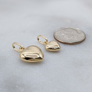 14k Solid Gold Puffy Heart Pendant Necklace, Dainty Hollow Heart, Small Real Gold Waterproof Puff Heart Charm, Graduation Gift, Fine Jewelry