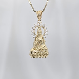 14k Solid Gold Lady Buddha Necklace, Dainty Lady Buddha Pendant, Buddhist Pendant, Buddhist Jewelry, 14K Gold Necklace, Religious Necklace