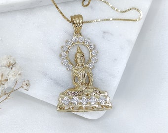14k Solid Gold Thai Buddha Necklace, 4 grams, Real Gold Zen Buddha Pendant, Buddhist Charm, Buddhist Jewelry, Meditating Protection Amulet