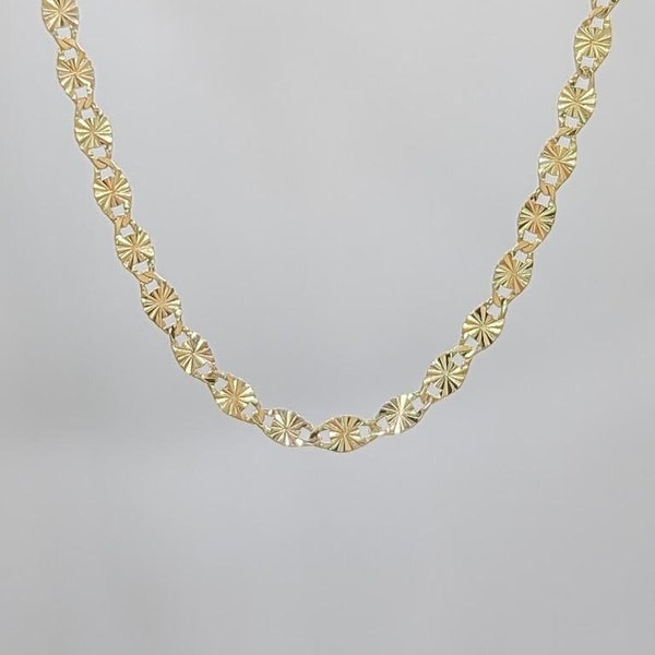 14k Solid Gold Valentino Link Chain, Flat Dainty Val Mirror Diamond Cut Gold Necklace, 2mm, 14k Real White Gold Layering Necklace Minimalist