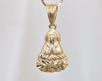 14k Solid Gold Small Buddha Necklace, Tiny Buddha Pendant, Dainty Buddha Charm, Lucky Charm Necklace, Buddhist Necklace, Protection Jewelry