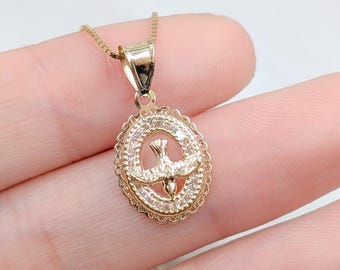 14k Solid Gold Dainty Dove Necklace, Baby Holy Spirit Bird Pendant, Small Religious Charm, Waterproof Baptism Gift, Holy First Communion