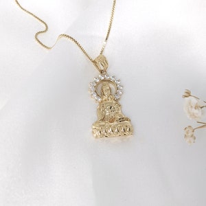 14k Solid Gold Lady Buddha Necklace, Dainty Lady Buddha Pendant ...