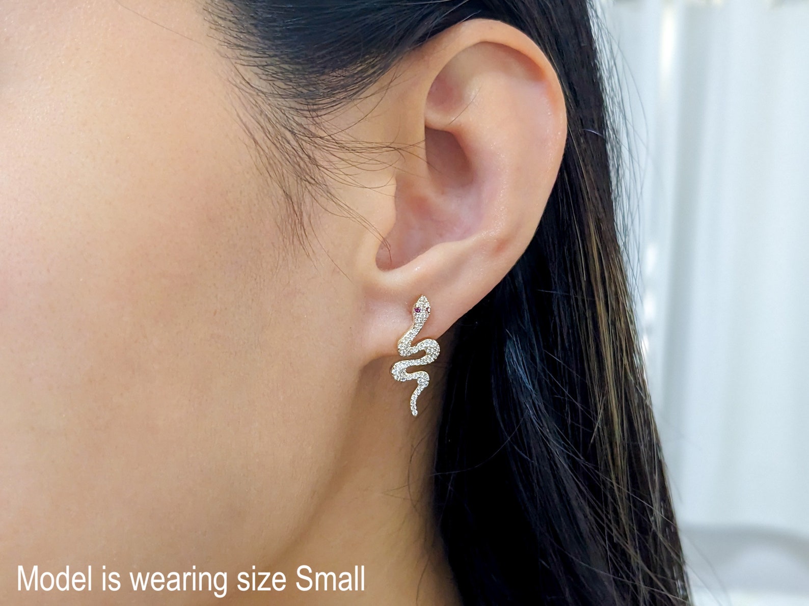 14k Solid Gold Snake Earrings, Edgy Snake Ear Crawler, Bold Pavé ...