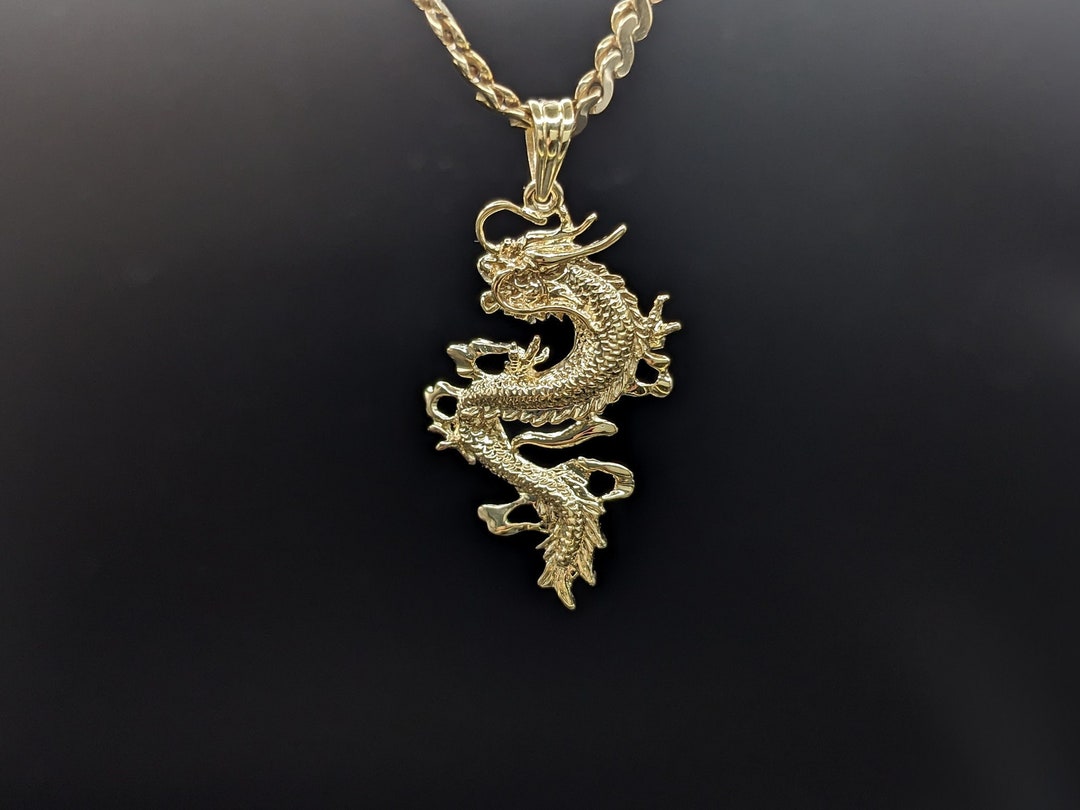 14k Solid Gold Dragon Necklace 3g Chinese Zodiac Dragon Necklace 