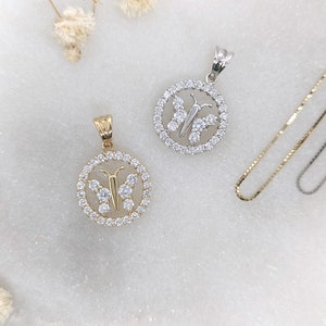 14k Solid Gold Butterfly Pendant Necklace, Dainty Pavé Butterfly Charm, CZ Diamond Butterfly, Small Everyday White Gold Necklace For Mom
