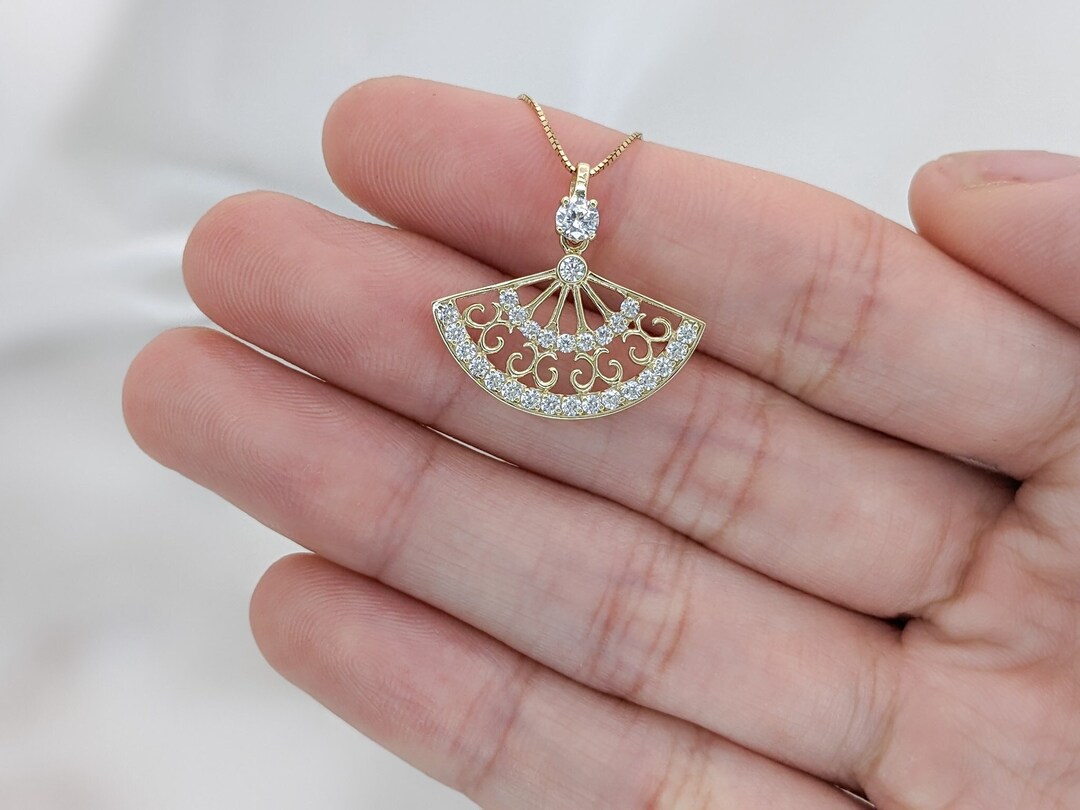 Fashion Copper Gold Plated Gemstone Fan Necklace main image 1