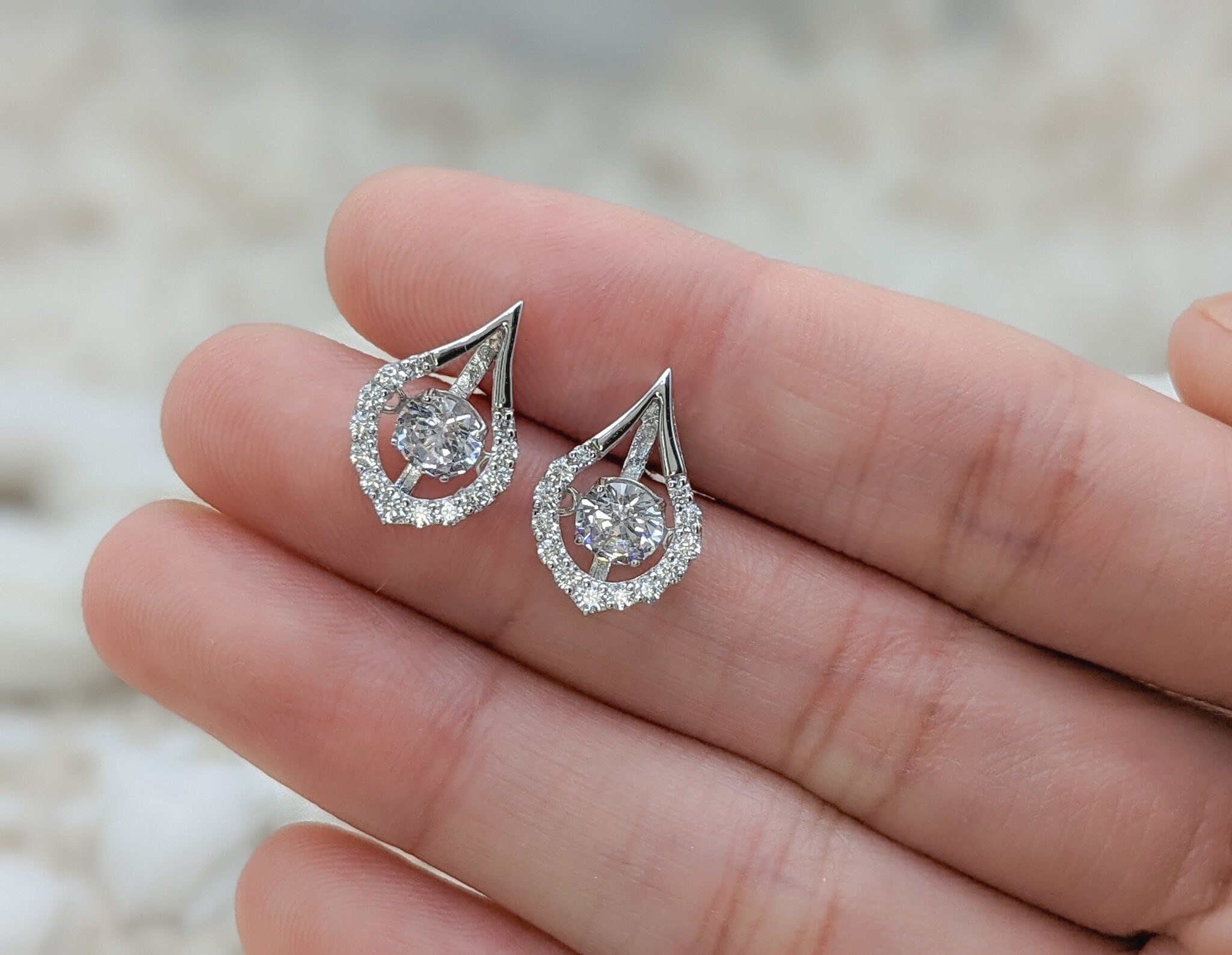 14k Solid Gold Moving CZ Diamond Tear Drop Earrings