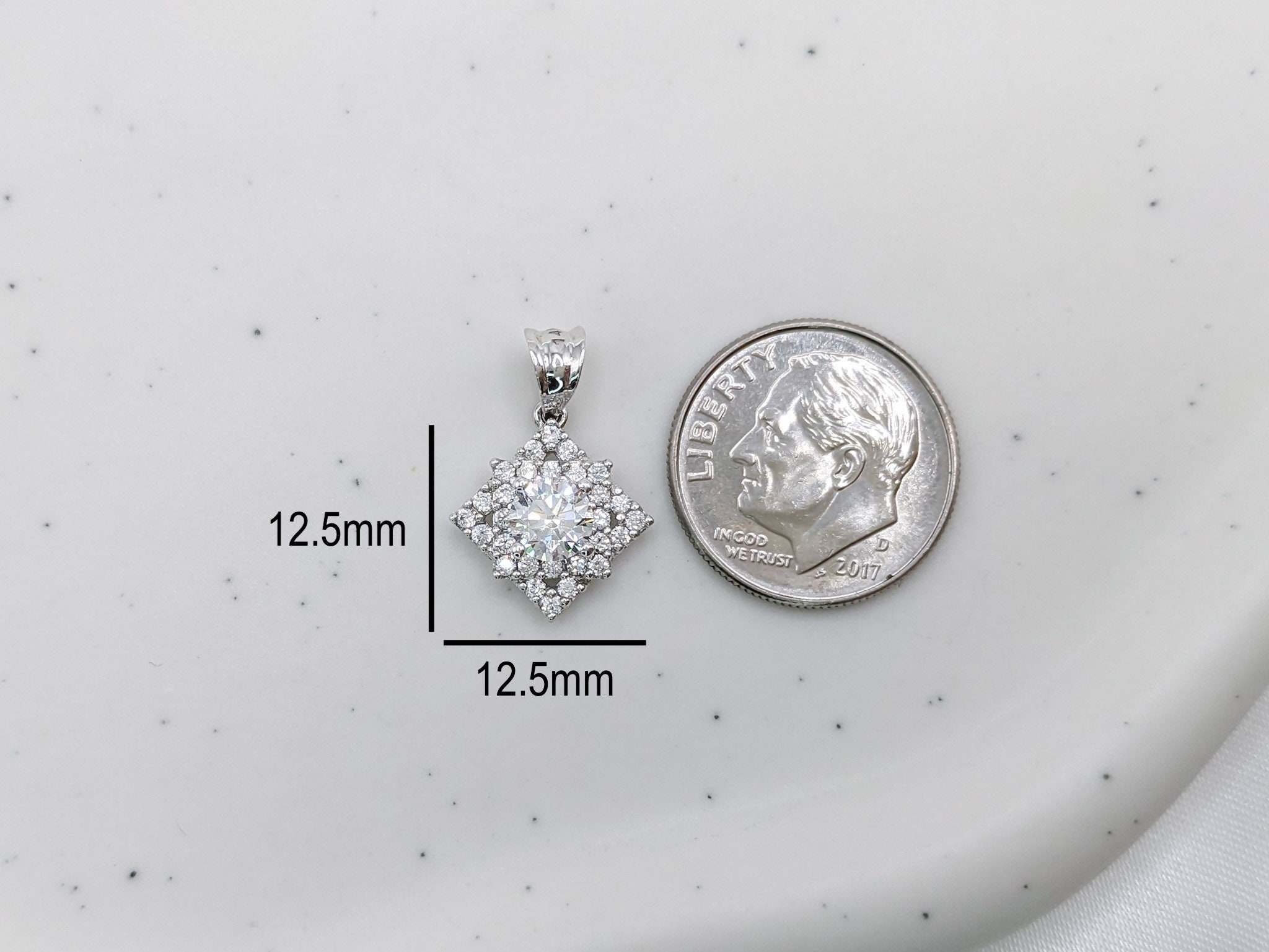 14k White Gold Geometric Necklace, Real Solid Gold, Dainty