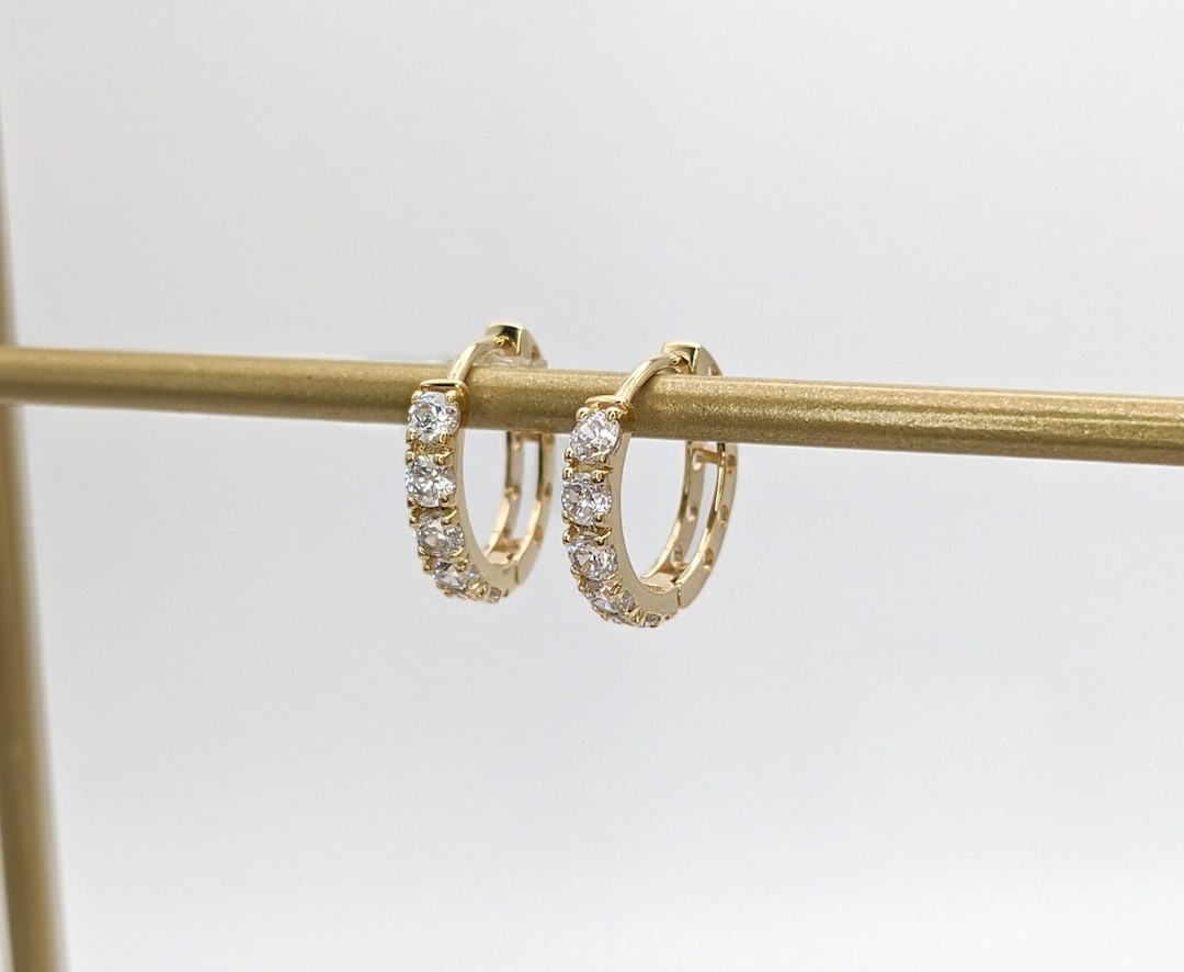 Mikki Gold Pave Hoop Earrings in White CZ main image 1