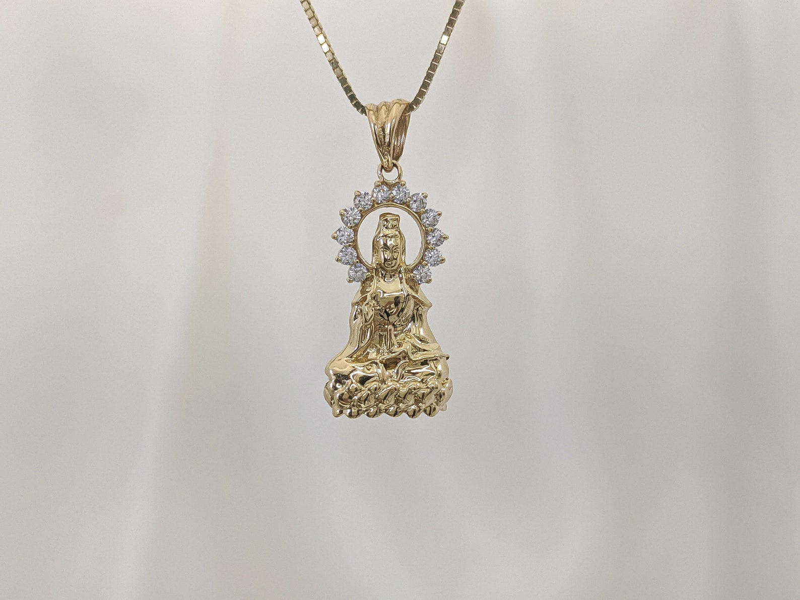 14k Solid Gold Lady Buddha Necklace Dainty Lady Buddha Etsy