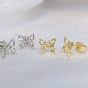 14k Solid Gold Small Butterfly Earrings, Dainty Butterfly Studs, Tiny Gold Earring, 14k Real White Gold, Waterproof Everyday Earring For Her