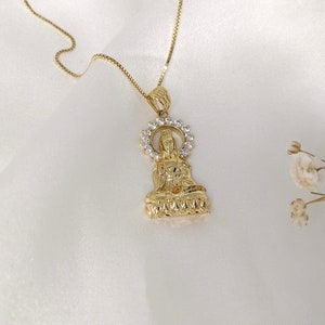 14k Solid Gold Lady Buddha Necklace Dainty Lady Buddha - Etsy
