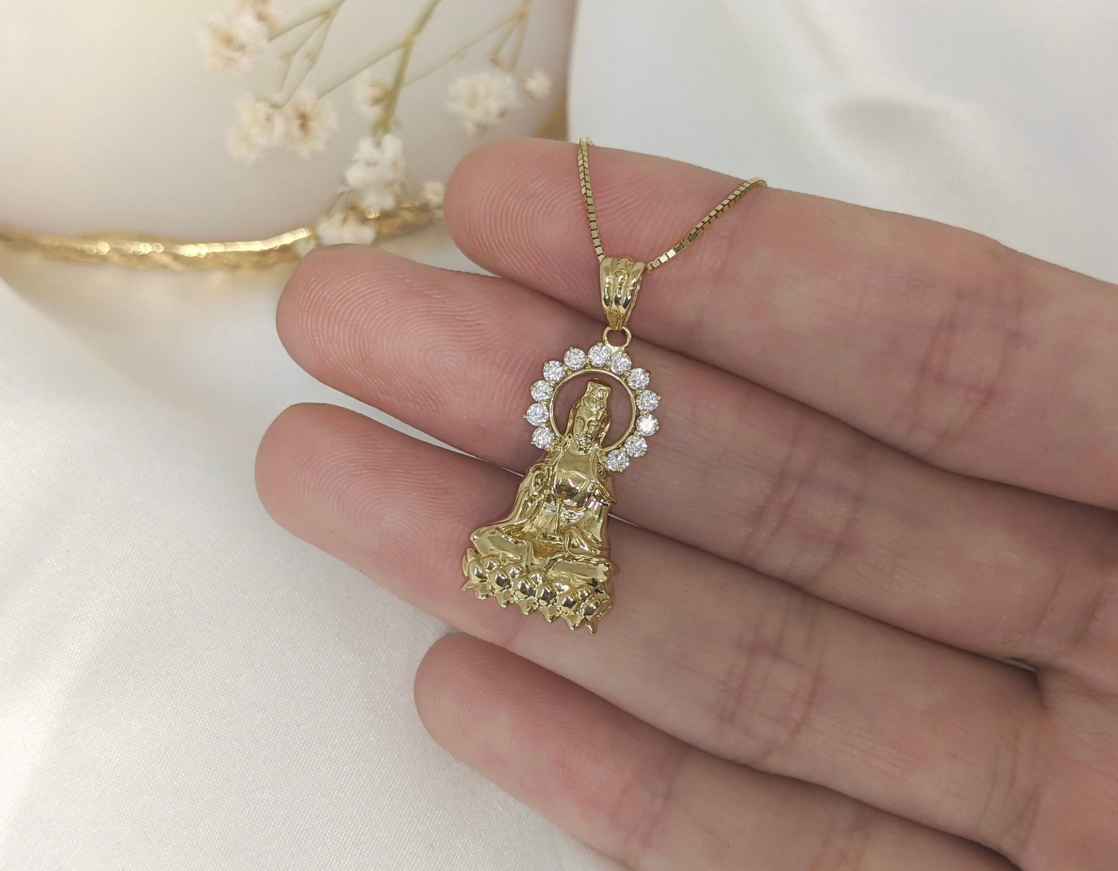 14k Solid Gold Lady Buddha Necklace Dainty Lady Buddha Etsy