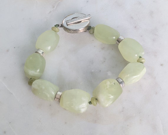 Prehnite Gemstone Sterling Silver Beaded Bracelet… - image 2