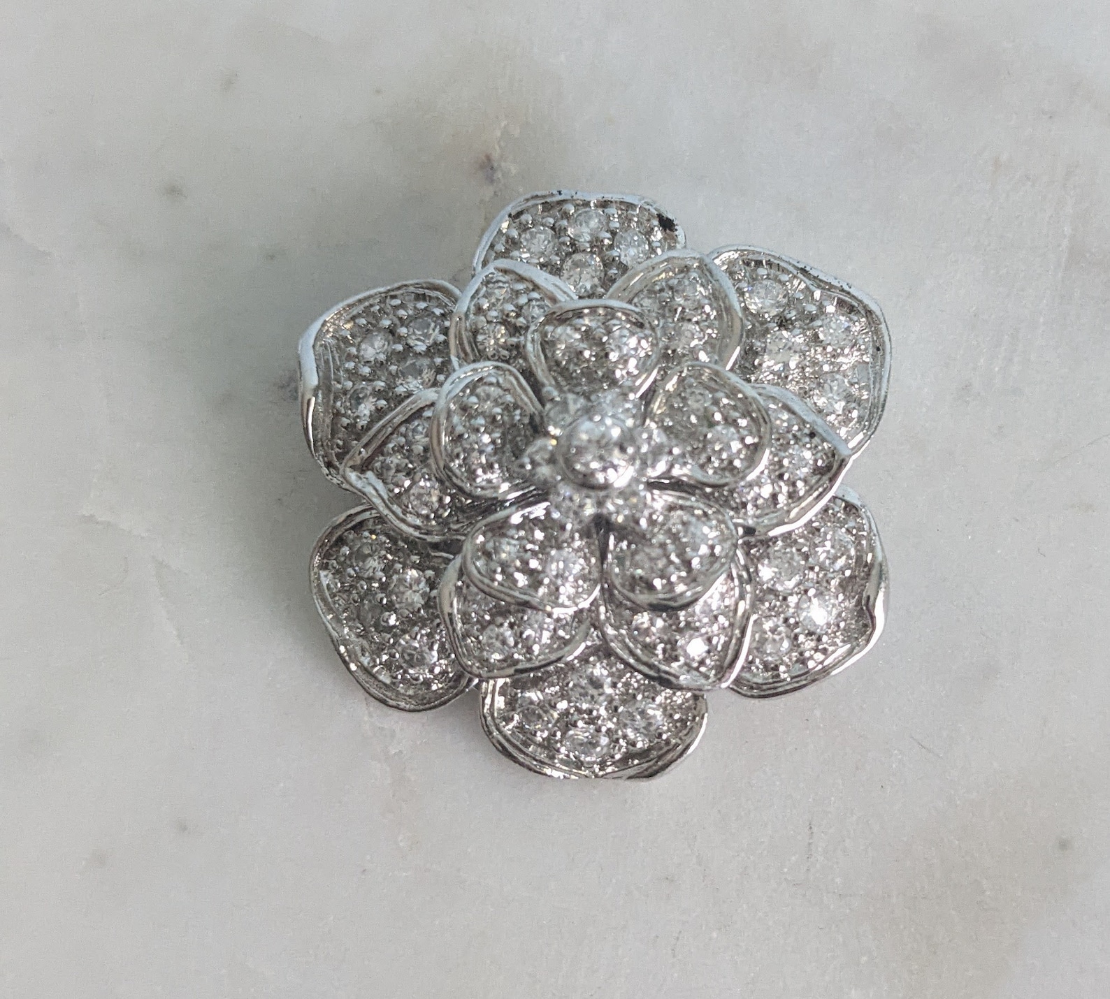GLSEEVO 925 Sterling Silver Crystal Flower Brooch for Women