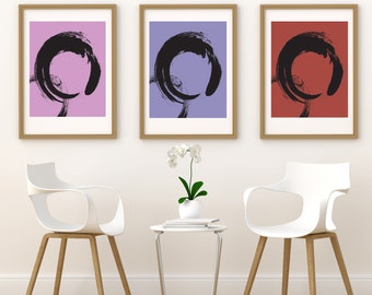 Global Design, 4 Digital Prints, Abstract Line Art, Instant Download, Minimalist With 2023 Inspired Colors, Title, Bold Painted Circles