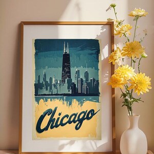 Chicago Wall Art, Digital Download, Chicago Poster, Chicago Skyline Print, Digital Wall Art, Custom Poster, Chicago Skyline, Retro Wall Art