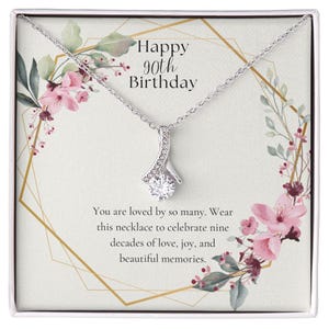 Regalo de 90 cumpleaños, regalos de 90 cumpleaños, regalos de 90 cumpleaños para mujeres, collar de regalo de cumpleaños, regalo de cumpleaños importante, tarjeta de 90 cumpleaños