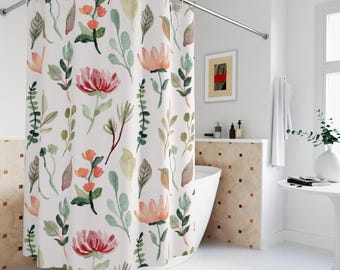 Watercolor Floral Shower Curtain, Botanic Shower Curtain, Boho Shower Curtain, Fabric Shower Curtain, Bathroom Decor, Floral Bathroom Decor