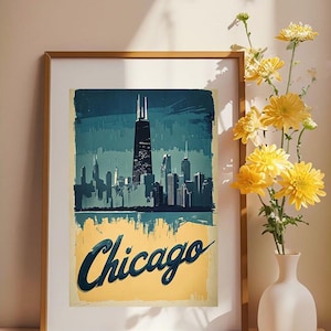 Chicago Wall Art, Chicago Poster, Chicago Skyline Print, Custom Poster, Matte Vertical Wall Art Print, Chicago Skyline, Retro Wall Art