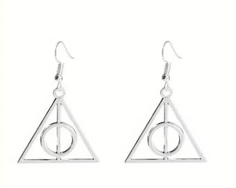 Harry Wizard Potter Deathly Hallows Earrings, Dangle Hook Earrings, Harry Wizard Potter Cosplay Jewelry, Minimalist Jewelry, Gifts for Her