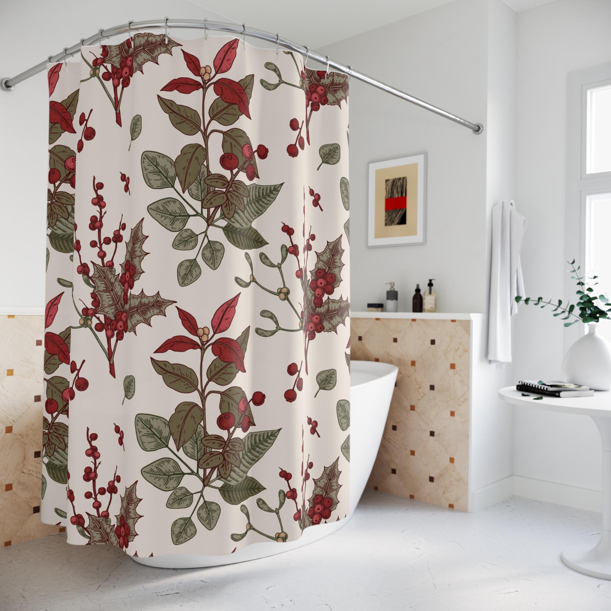 Christmas Shower Curtain, Festive Shower Curtain, Holiday Shower…
