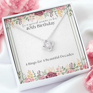 Cadeaux pour 40e anniversaire pour femme | Collier minimaliste à 4 anneaux | Plaqué or blanc 14 carats | Or 18 carats | Cadeau 40e anniversaire | 4 anneaux 4 décennies
