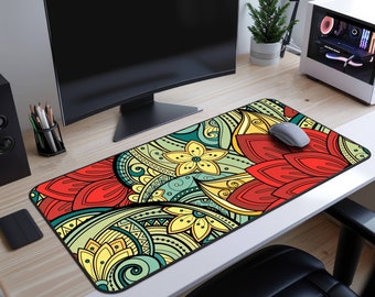 Large Floral Geometric Pattern Desk Mat Mouse Pad
