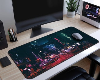 Large Lofi Japanese City Desk Mat Mouse Pad