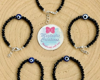 Evil eye protection bracelet, Gold Plated Nazariya bracelet, Black bracelet, Adults bracelet, Silver Plated Bracelet, Nazar Bracelet