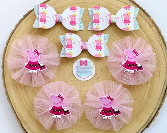 Lazo de Peppa Pig para niña, lazo bonito, Peppa Pig, lazo rosa, accesorios para el cabello, lazo de tul, lazo color melocotón