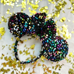 Sparkly Mouse Ears, Birthday Minnie Ears, Fireworks Minnie Ears, Colorful Velvet Sequin Mouse Ears, Celebration Disney Ears
