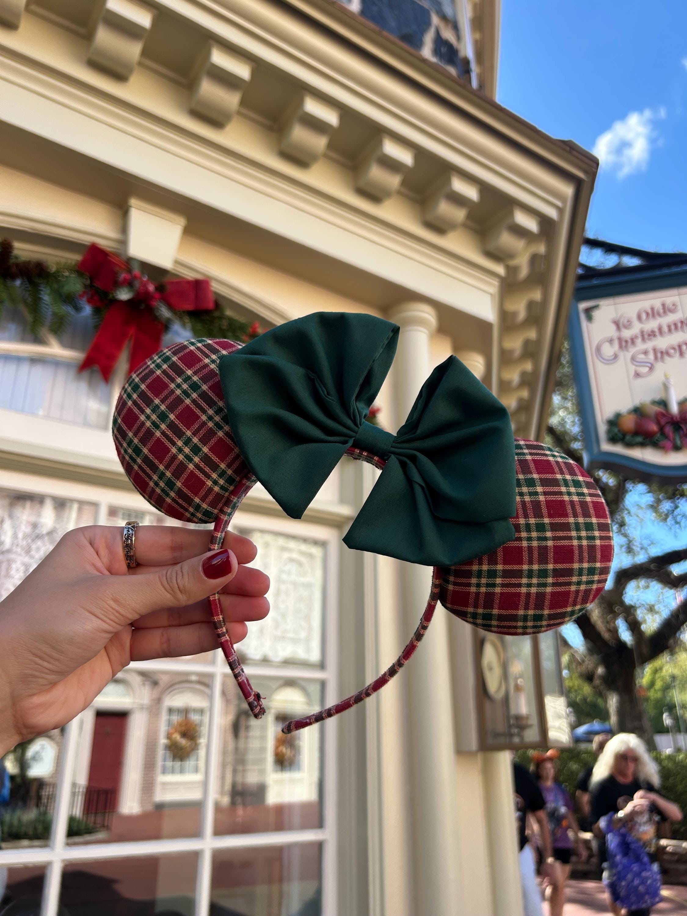 Disney Parks Minnie Mouse Red Tartan Plaid Velvet Rhinestone Pearl Ear Headband il_fullxfull.6235465156_b0g5.jpg main image 3