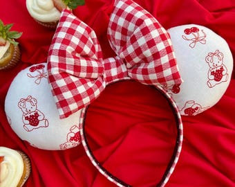 Teddy Bear Mouse Ears, Bear Valentines Minnie Ears, Coquette Mouse Ears, Gingham Minnie Ears, Red Mouse Ears