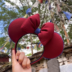 Red Snake Print and Denim Mouse Ears, Asia Mouse  Ears, Animal Print Mouse Ears, Unique Animal Kingdom Inspired Ears