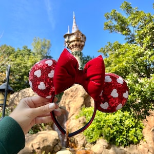 Sparkling Hearts Mouse Ears, Classic Red Minnie Ears, Valentines Mouse Ears, Valentines Minnie Ears, Red Sequin Mouse Ears