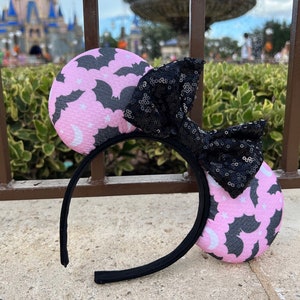 Pink Bats Minnie Ears, Pink Halloween Mouse Ears, Bats Mickey Ears, Halloween Minnie Ears, Adorable Halloween Ears