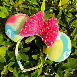 Sparkly Bow Minnie Ears, Colorful Minnie Ears, Heart Mouse Ears, Spring Mouse Ears, Pink Sequin Mouse Ears, Valentines Minnie Ears