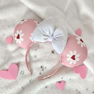 Oreilles de souris roses pour la Saint-Valentin, oreilles de souris en forme de coeur, coeurs de fleurs, oreilles de souris pour la Saint-Valentin, oreilles de souris pour la Saint-Valentin, oreilles de la Saint-Valentin