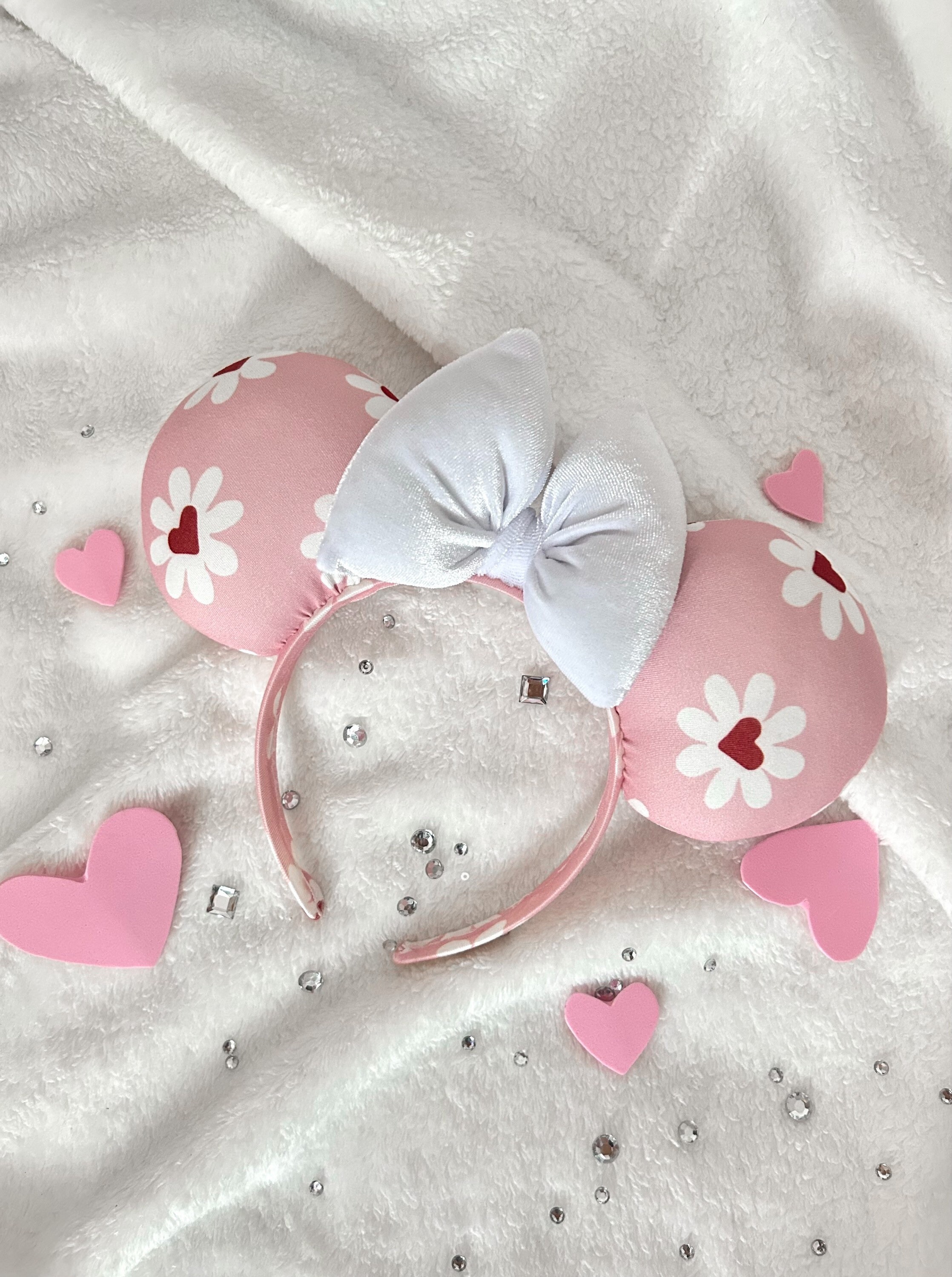 Disney Ears Headband Minnie White and Pink Hearts Valentines Tokyo Disney Minnie Mouse Sequins Hearts | Mercari main image 4