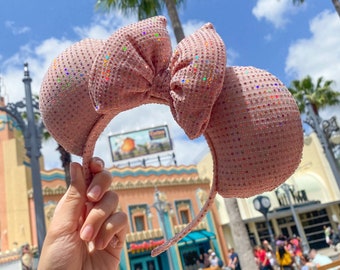 Pink Holographic Mouse Ears, Sparkling Mouse Ears, Reflective Mouse Ears, Unique Mouse Ears