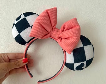 Retro Checkered Mouse Ears, Retro Minnie Ears, Black and White Checkered Ears, Vintage Mouse Ears, Unique Disney Ears